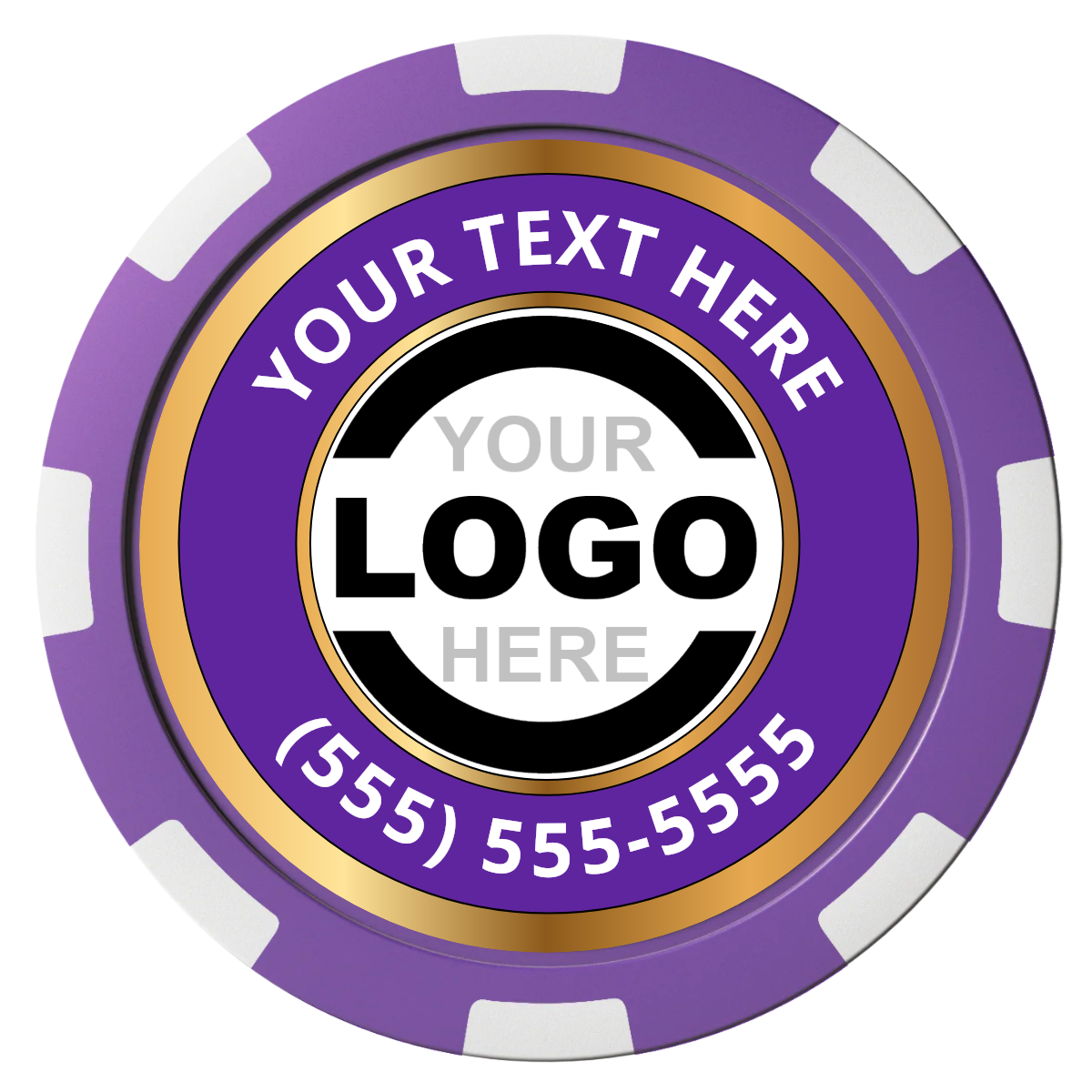 Simple Gold Ring Composite Poker Chips - Purple / 8 Spot - Front