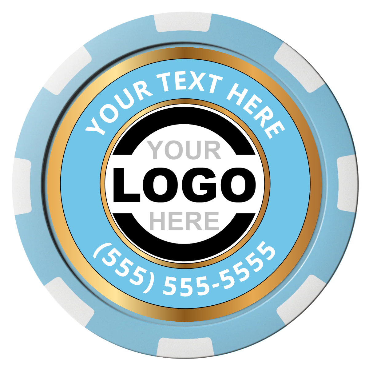 Simple Gold Ring Composite Poker Chips - Light Blue / 8 Spot - Front