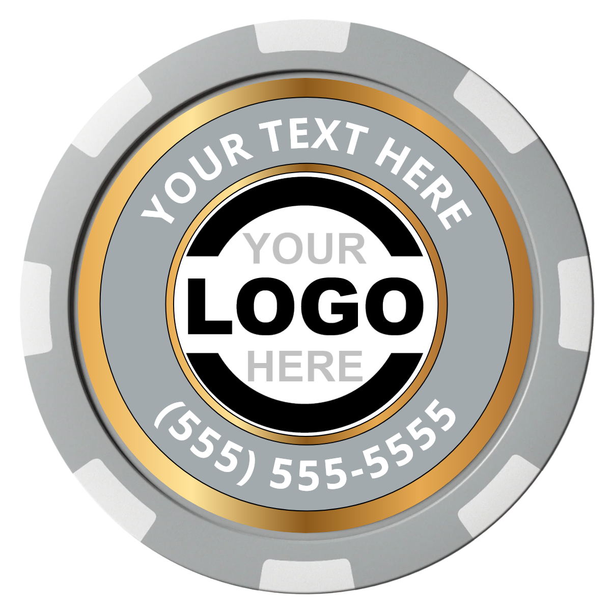 Simple Gold Ring Composite Poker Chips - Gray / 8 Spot - Front