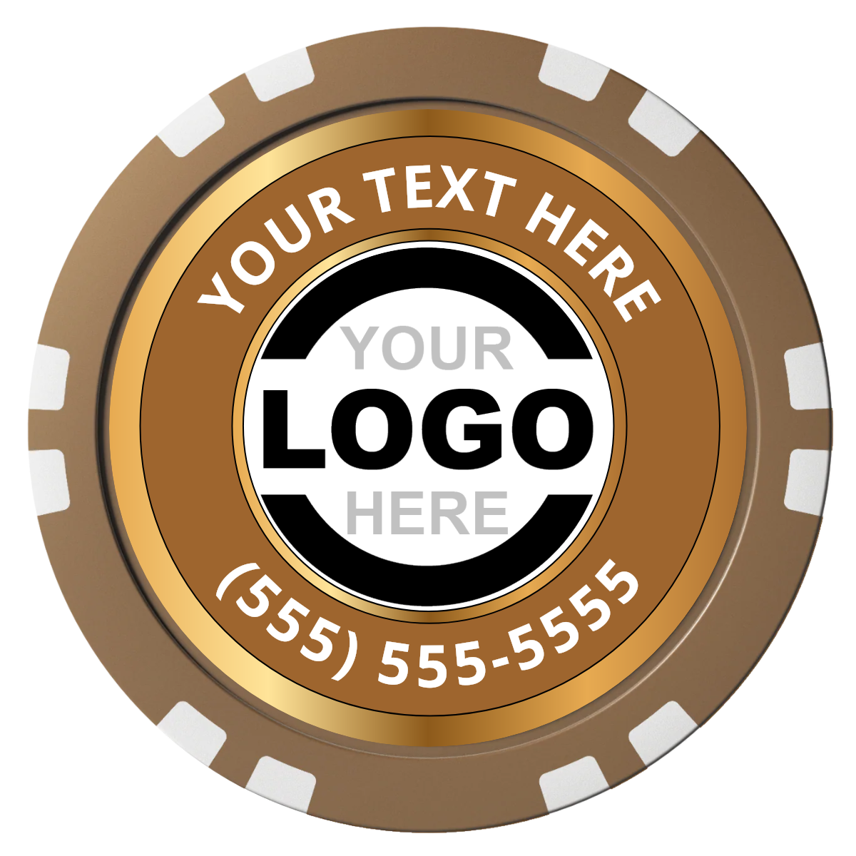 Simple Gold Ring Composite Poker Chips - Brown / Double Stripe - Front