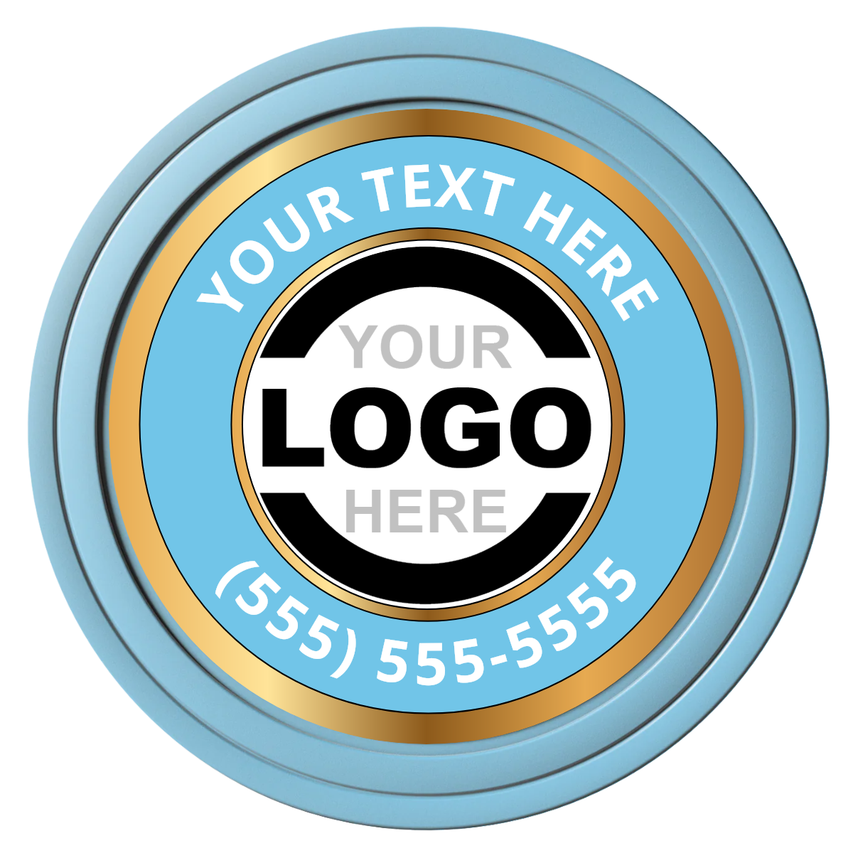 Simple Gold Ring Composite Poker Chips - Light Blue / Solid - Front