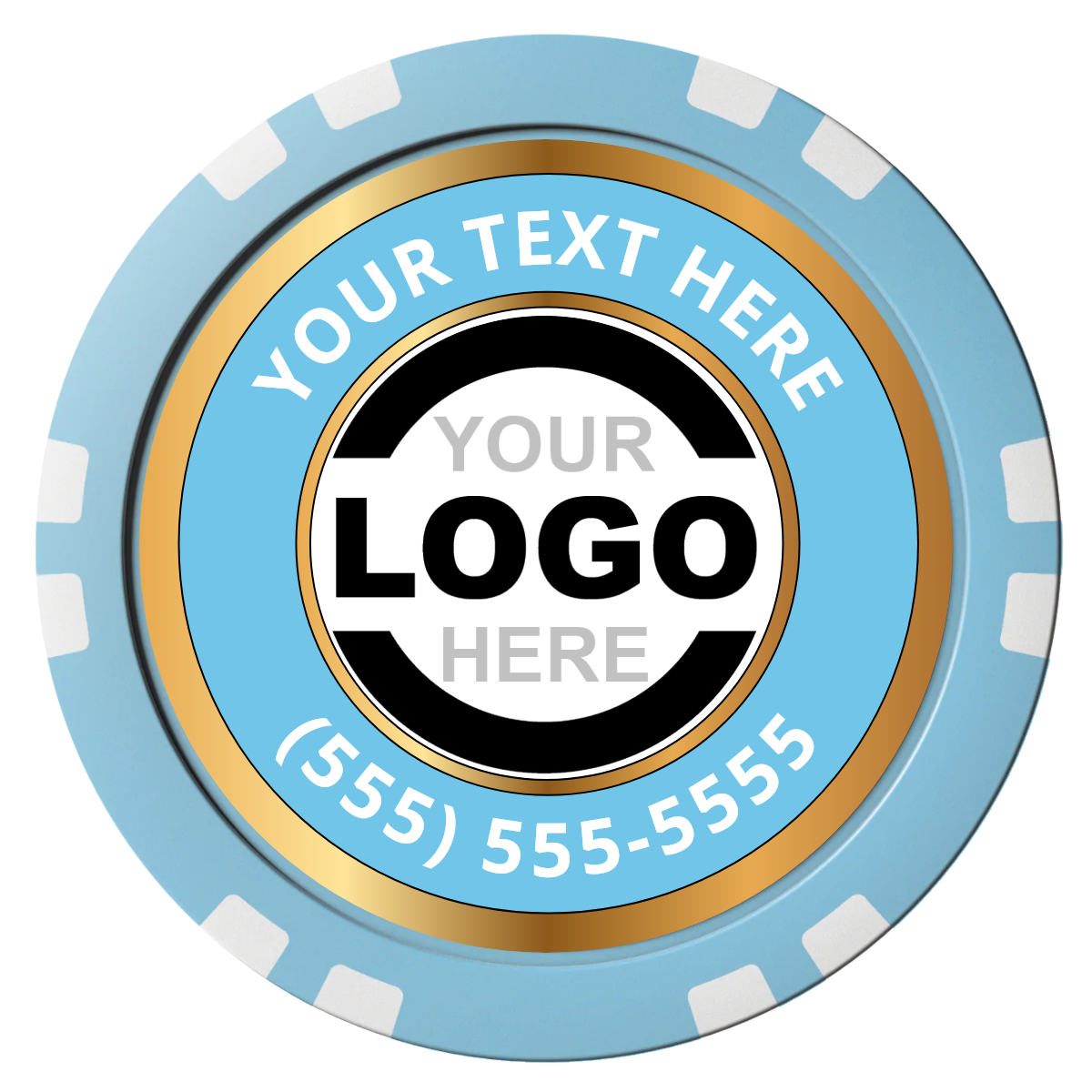 Simple Gold Ring Composite Poker Chips - Light Blue / Double Stripe - Front