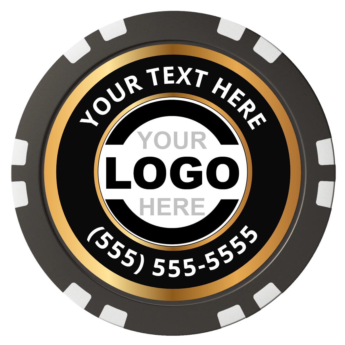 Simple Gold Ring Composite Poker Chips - Black / Double Stripe - Front