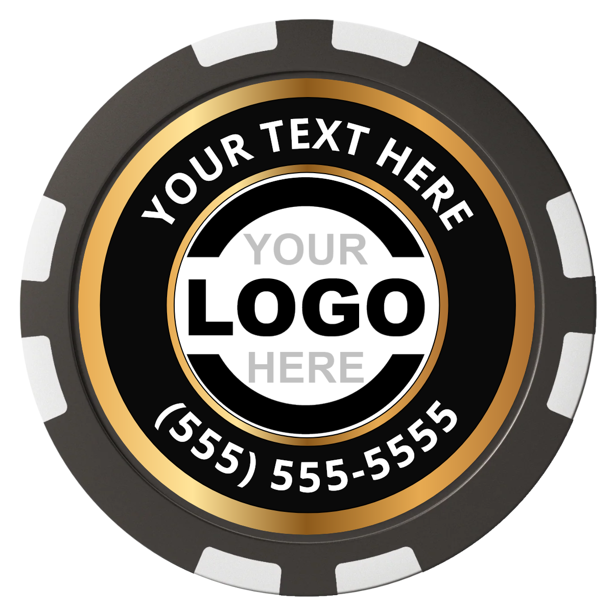 Simple Gold Ring Composite Poker Chips - Black / 8 Stripe - Front