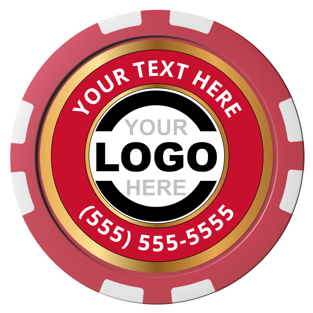 Simple Gold Ring Composite Poker Chips - Red / 8 Stripe - Front