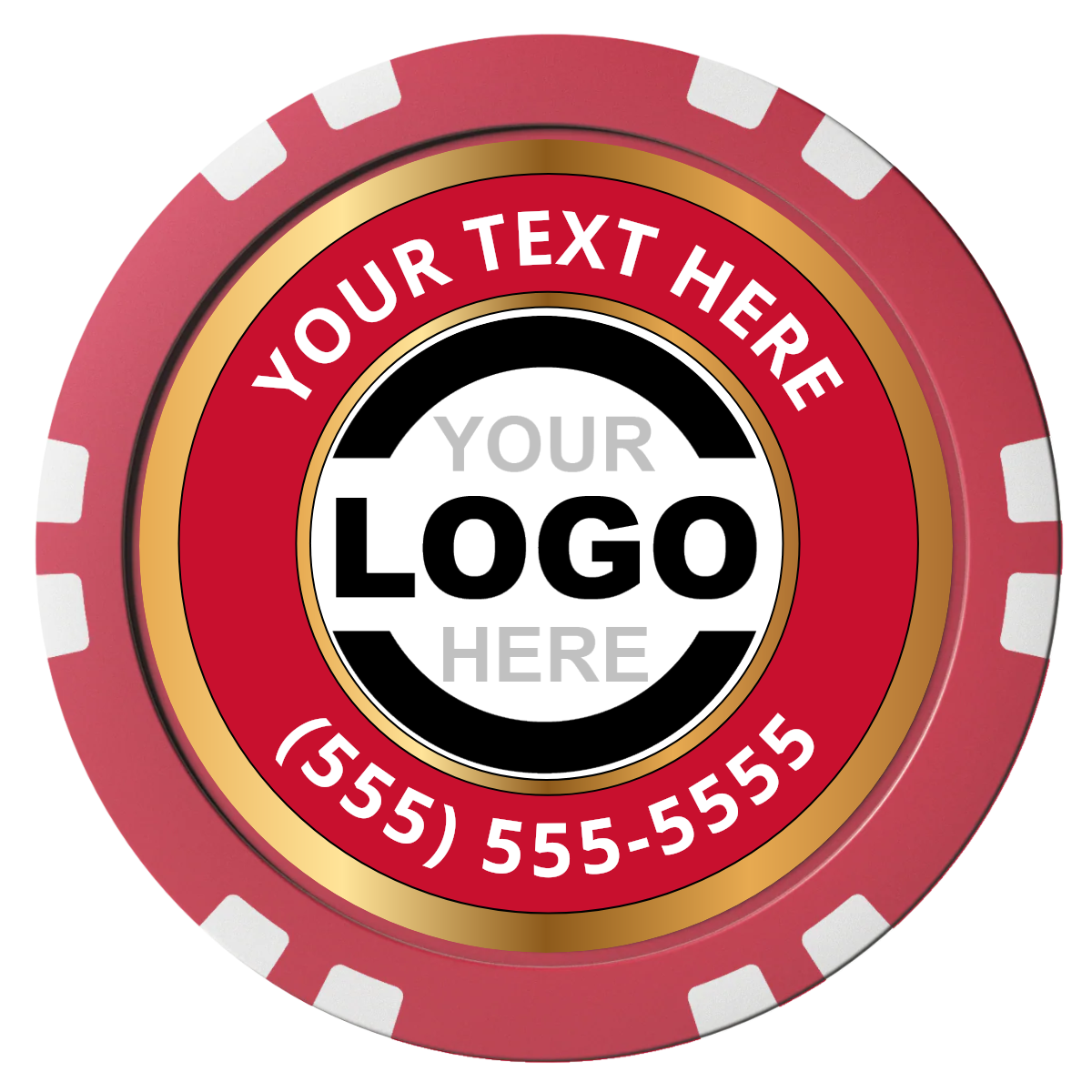 Simple Gold Ring Composite Poker Chips - Red / Double Stripe - Front