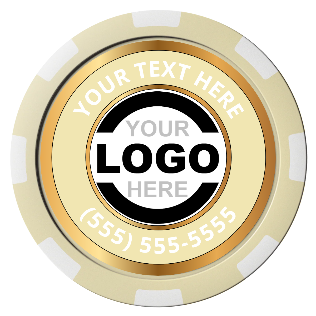 Simple Gold Ring Composite Poker Chips - Ivory / 8 Spot - Front