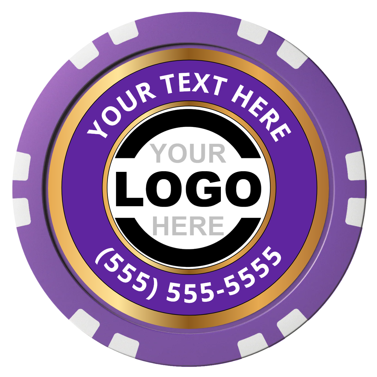 Simple Gold Ring Composite Poker Chips - Purple / Double Stripe - Front