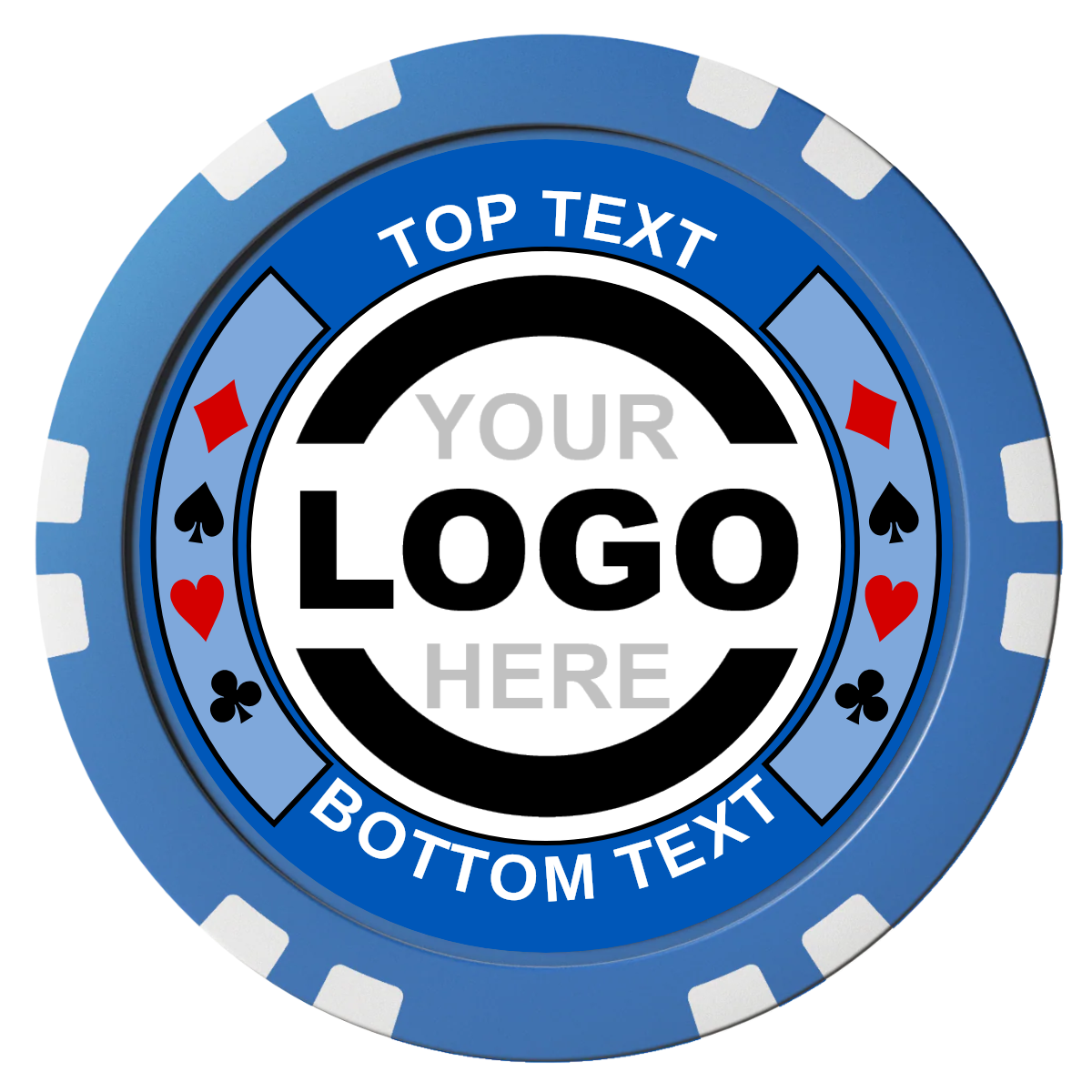 Two Tone Suits Composite Poker Chips - Blue / Double Stripe - Front