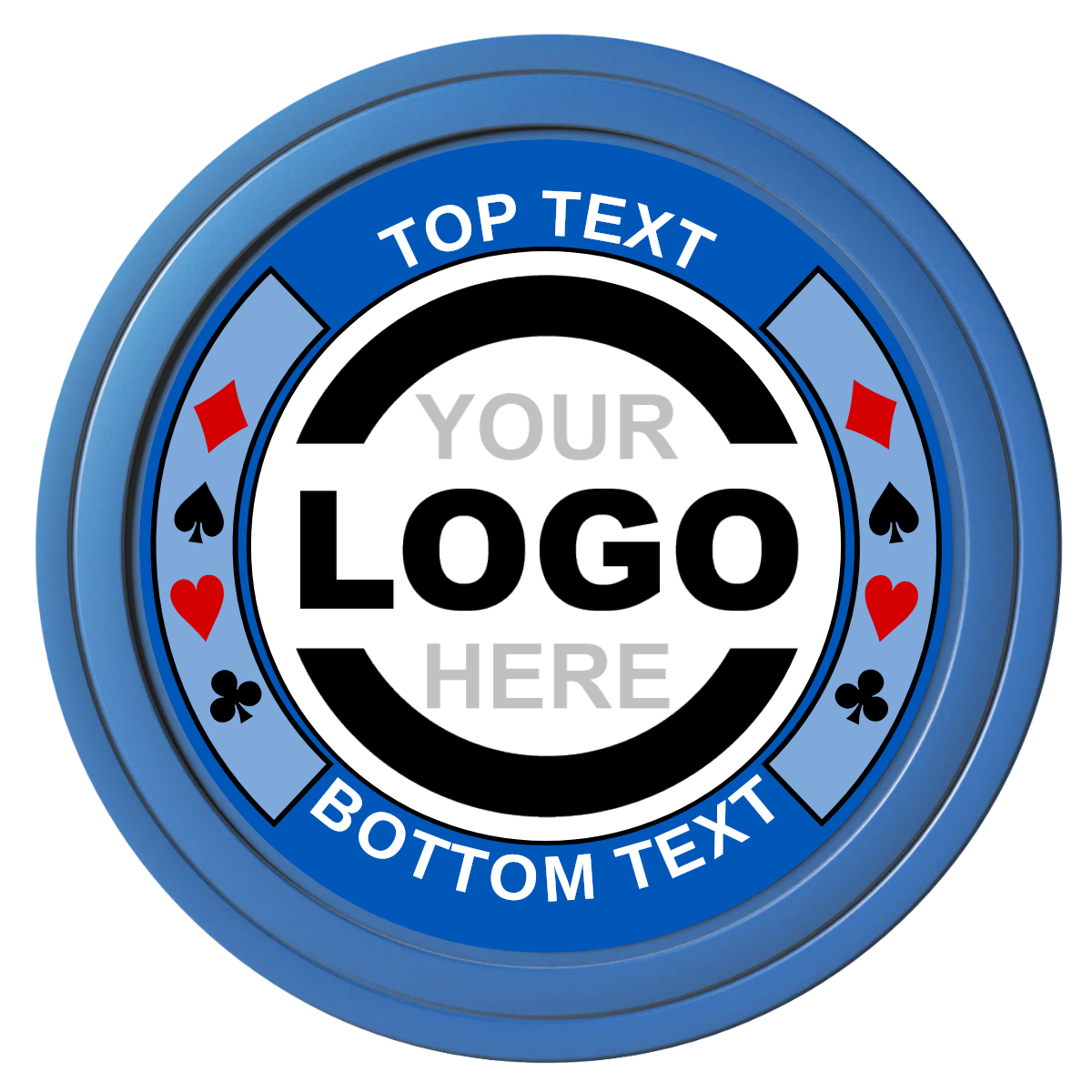 Two Tone Suits Composite Poker Chips - Blue / Solid - Front