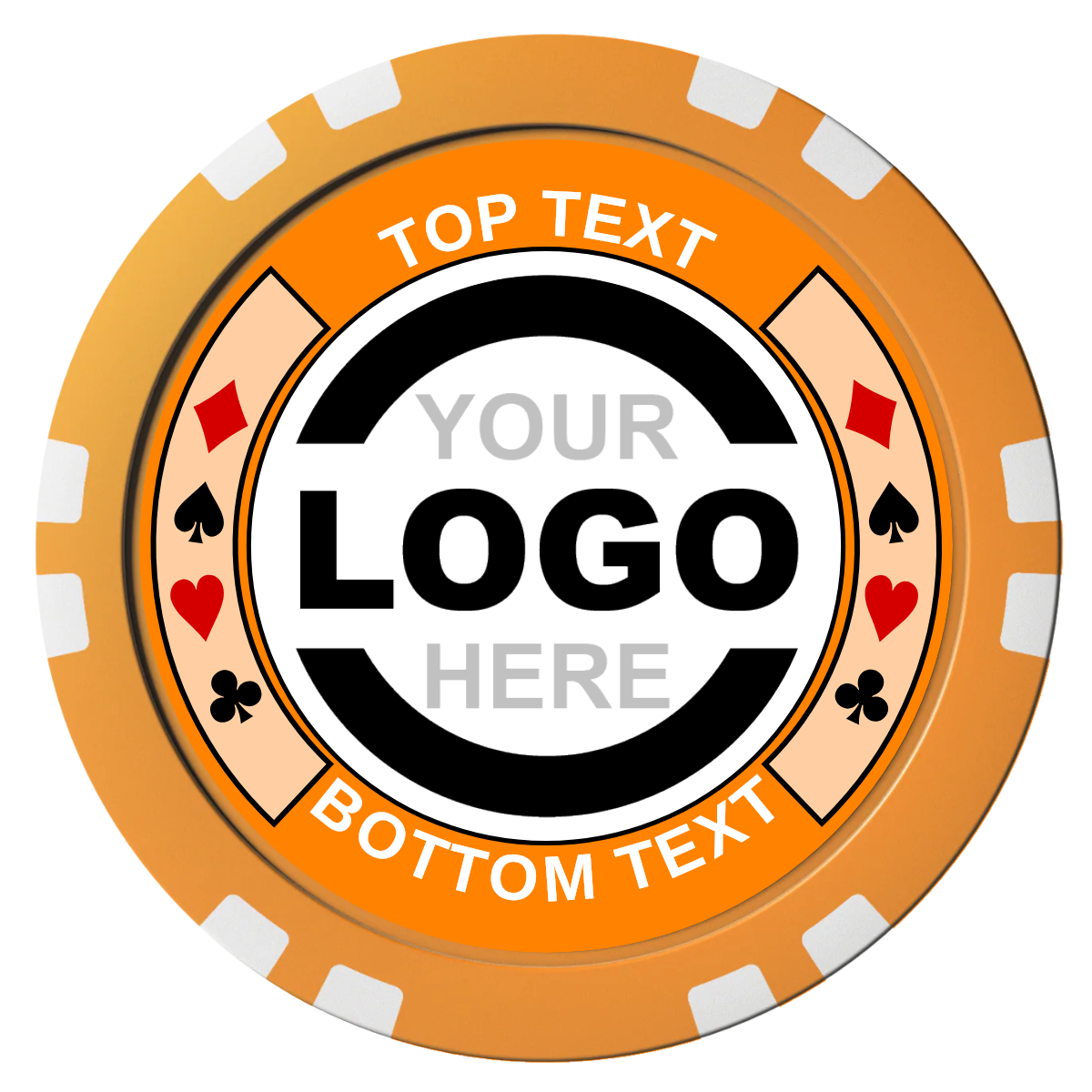 Two Tone Suits Composite Poker Chips - Orange / Double Stripe - Front
