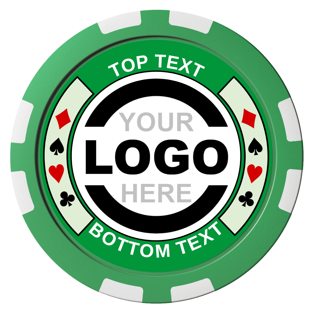 Two Tone Suits Composite Poker Chips - Green / 8 Stripe - Front