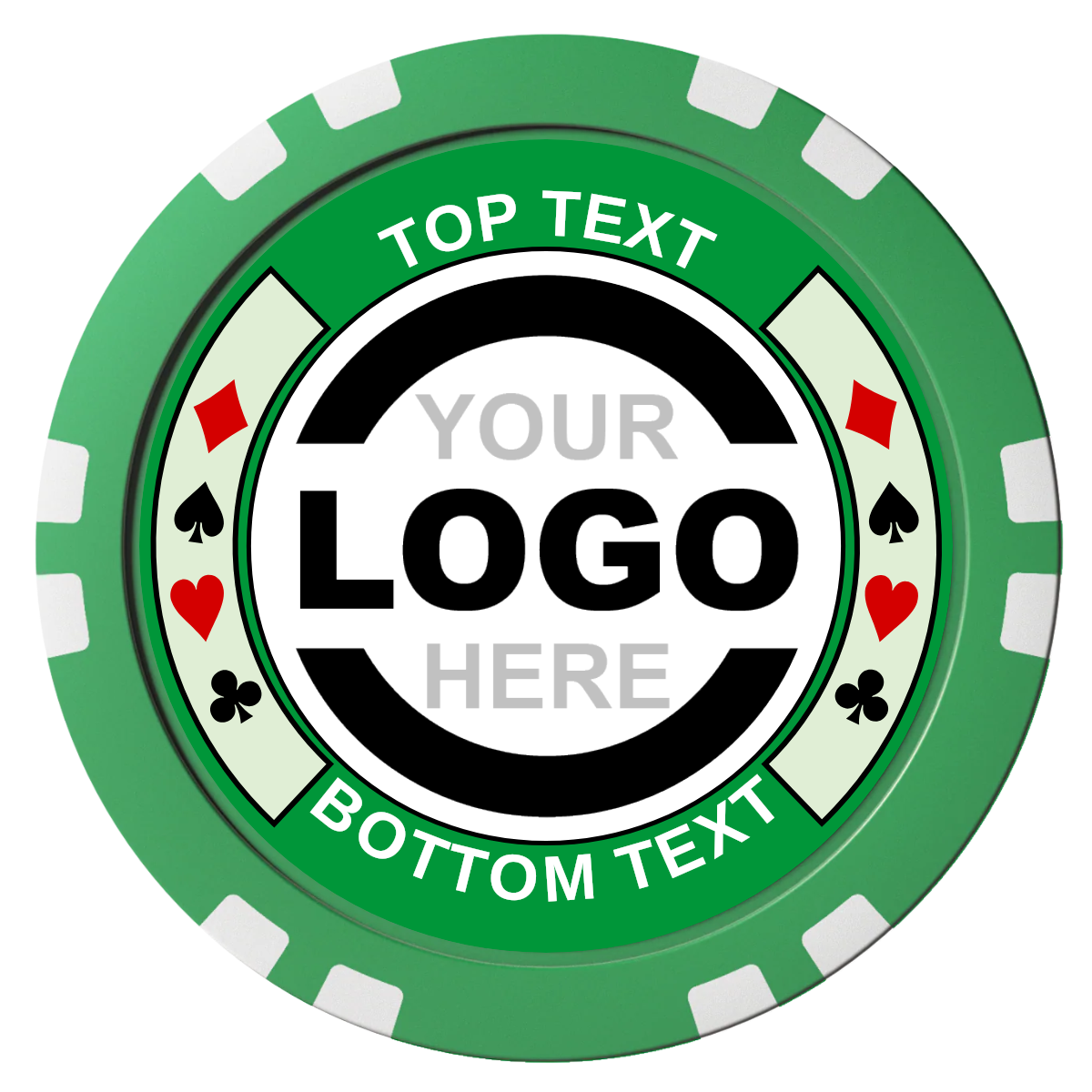 Two Tone Suits Composite Poker Chips - Green / Double Stripe - Front
