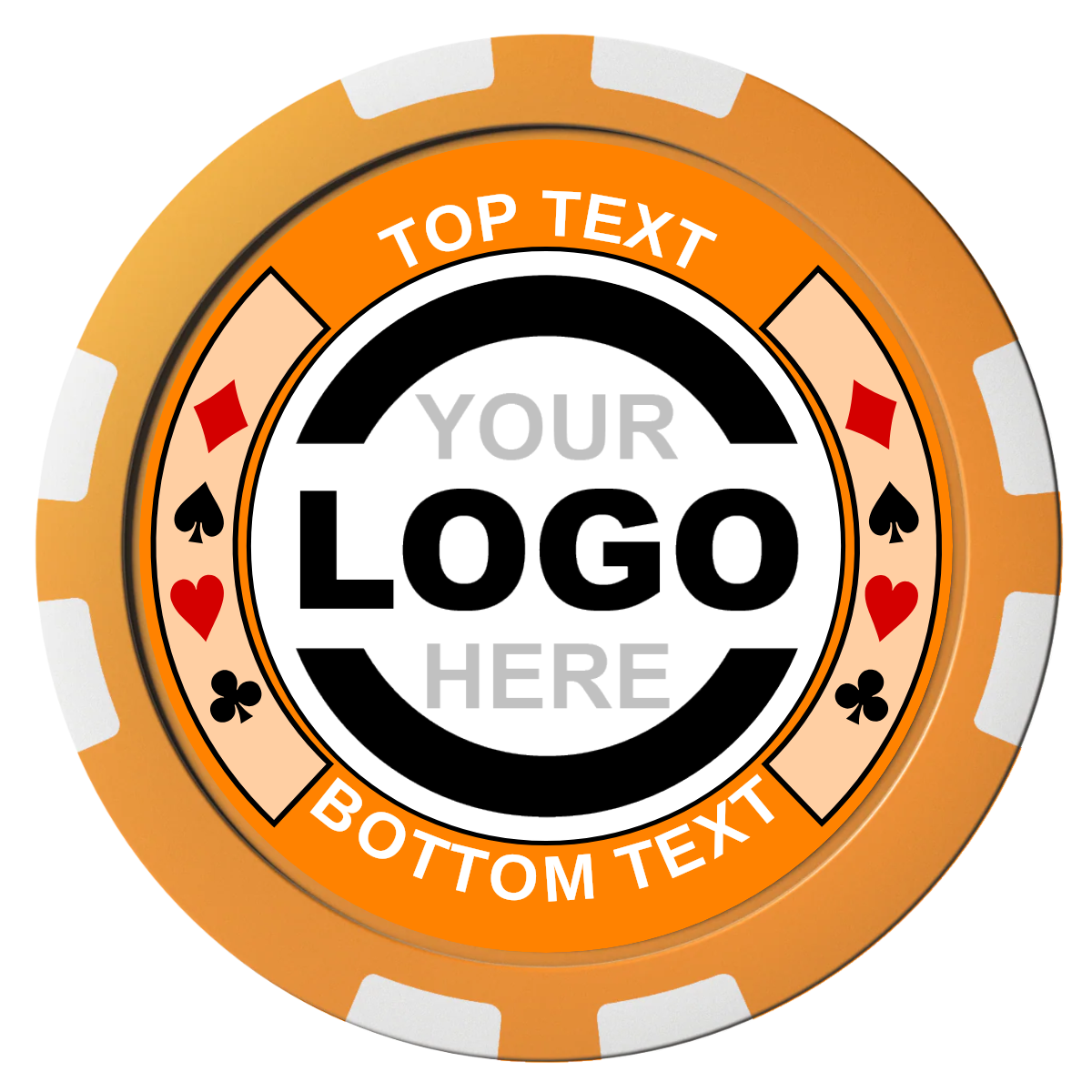 Two Tone Suits Composite Poker Chips - Orange / 8 Stripe - Front