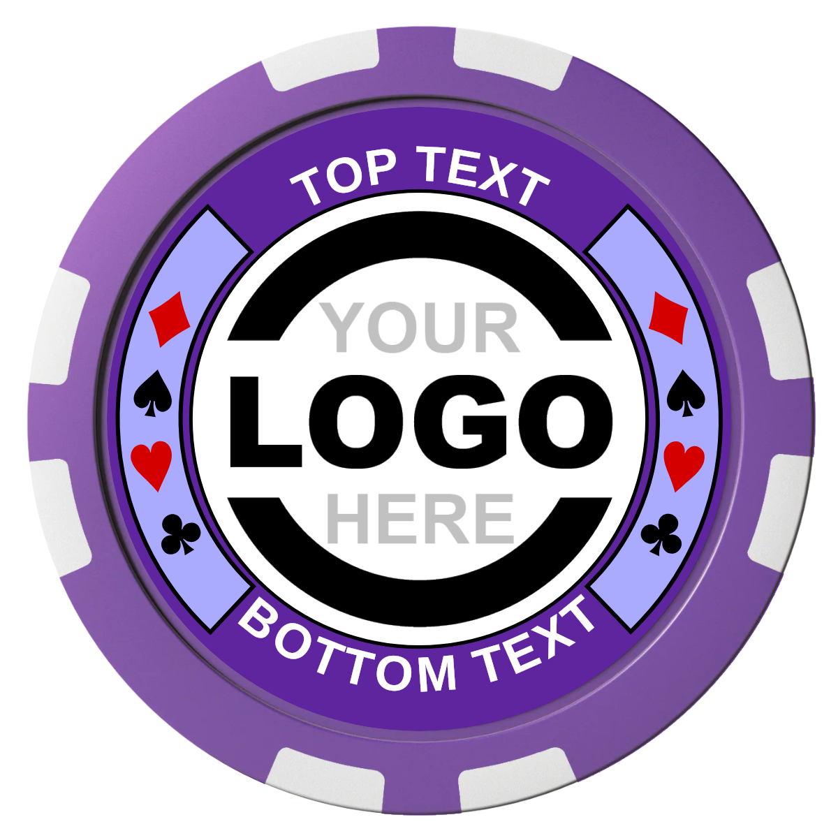 Two Tone Suits Composite Poker Chips - Purple / 8 Stripe - Front