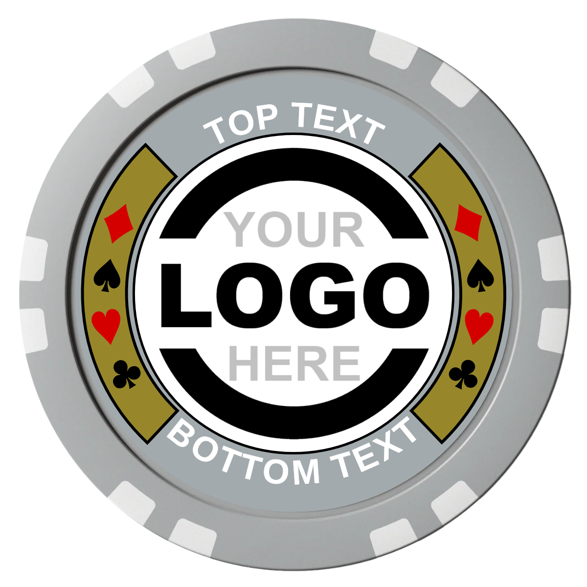 Two Tone Suits Composite Poker Chips - Gray / Double Stripe - Front