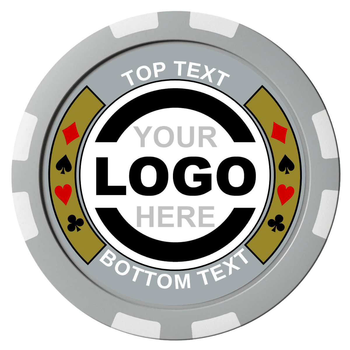 Two Tone Suits Composite Poker Chips - Gray / 8 Stripe - Front