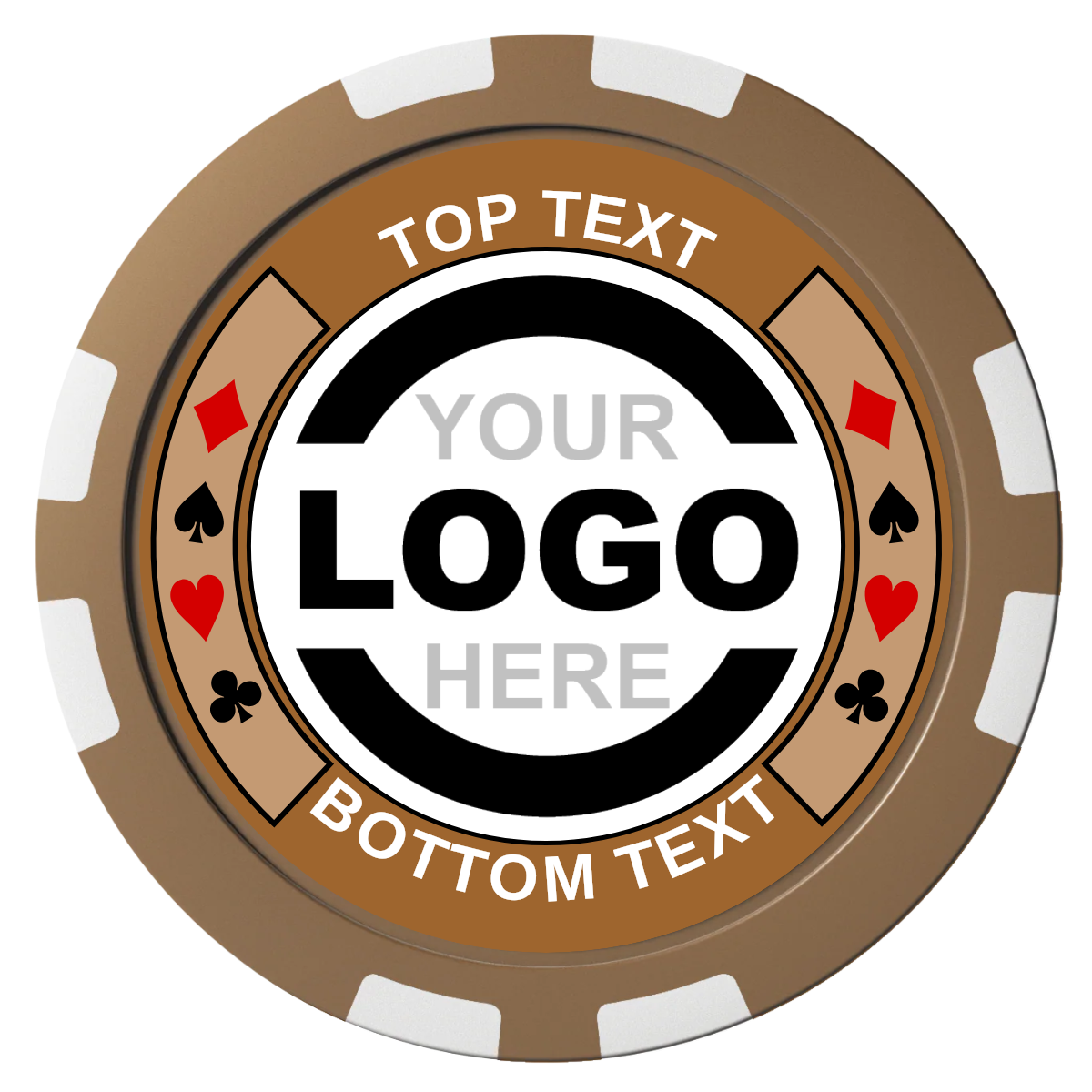 Two Tone Suits Composite Poker Chips - Brown / 8 Stripe - Front