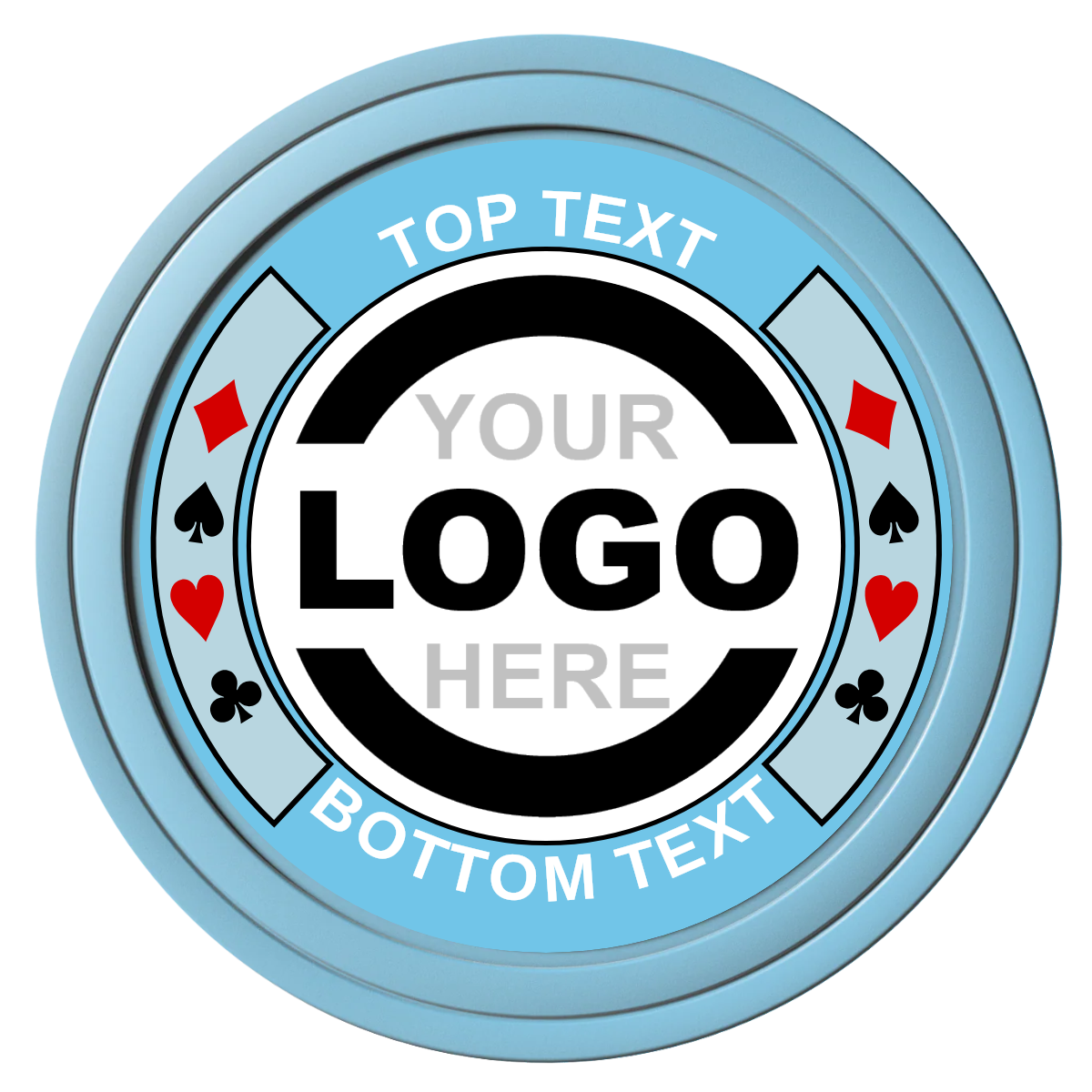 Two Tone Suits Composite Poker Chips - Light Blue / Solid - Front