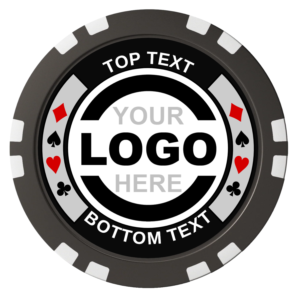 Two Tone Suits Composite Poker Chips - Black / Double Stripe - Front