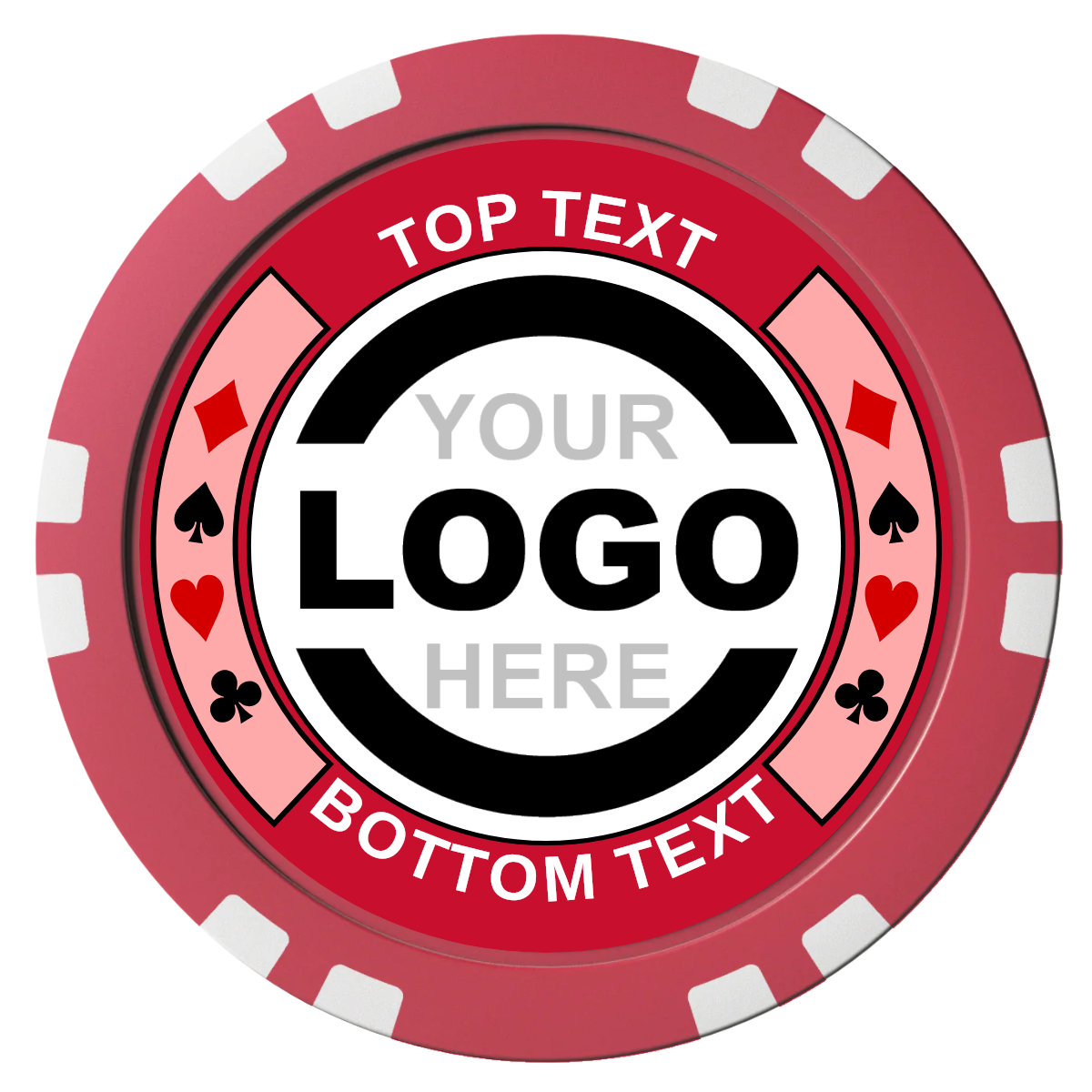 Two Tone Suits Composite Poker Chips - Red / Double Stripe - Front