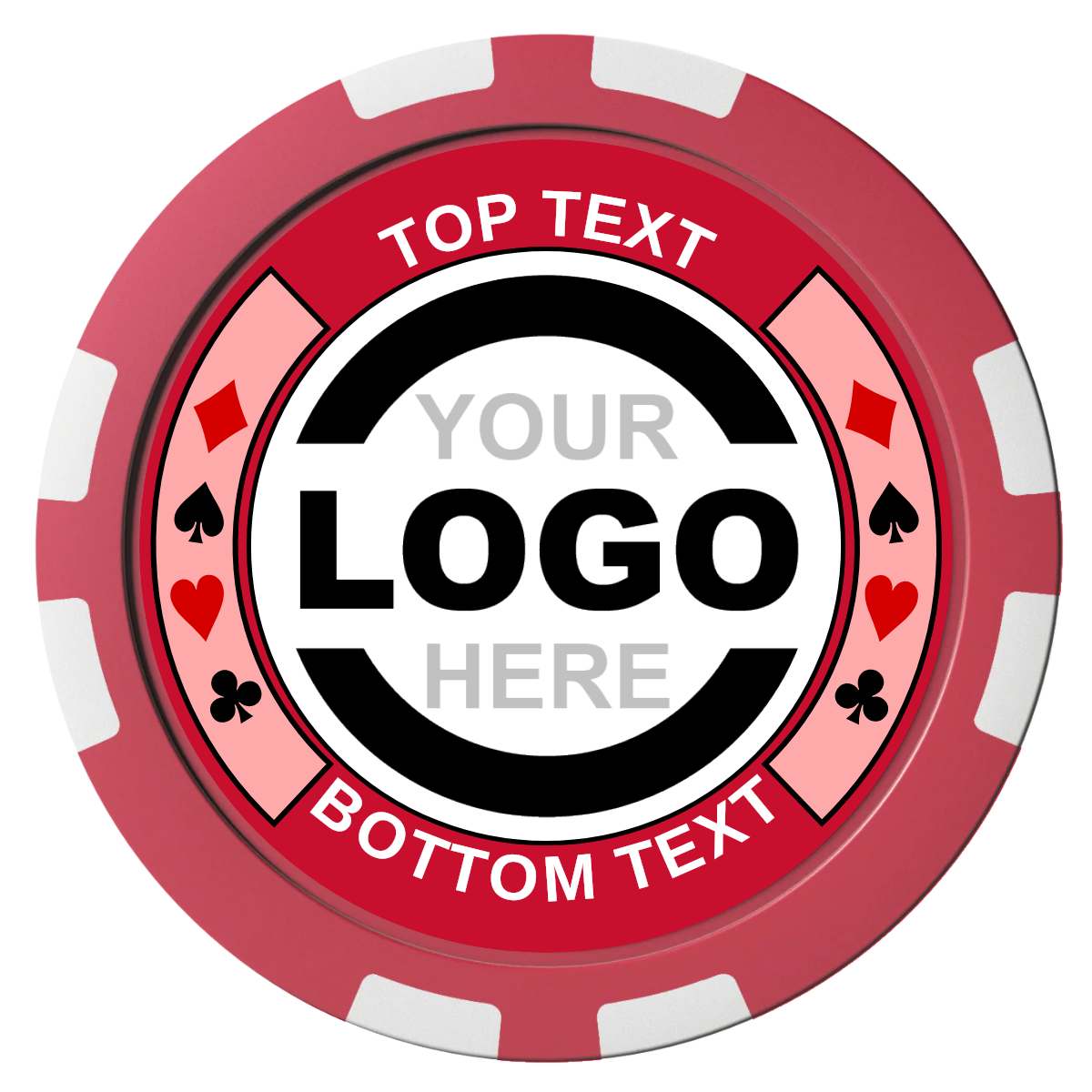 Two Tone Suits Composite Poker Chips - Red / 8 Stripe - Front