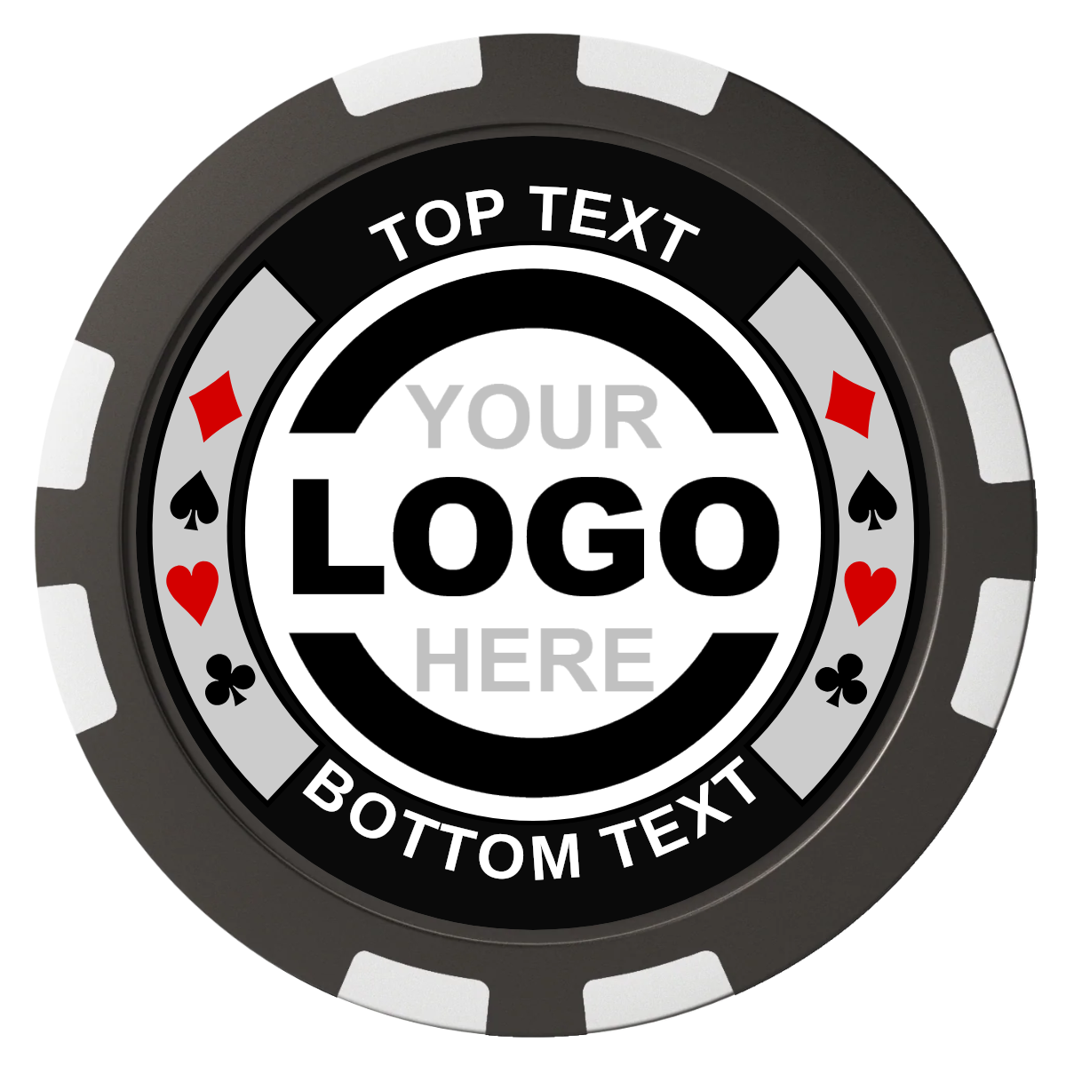 Two Tone Suits Composite Poker Chips - Black / 8 Stripe - Front