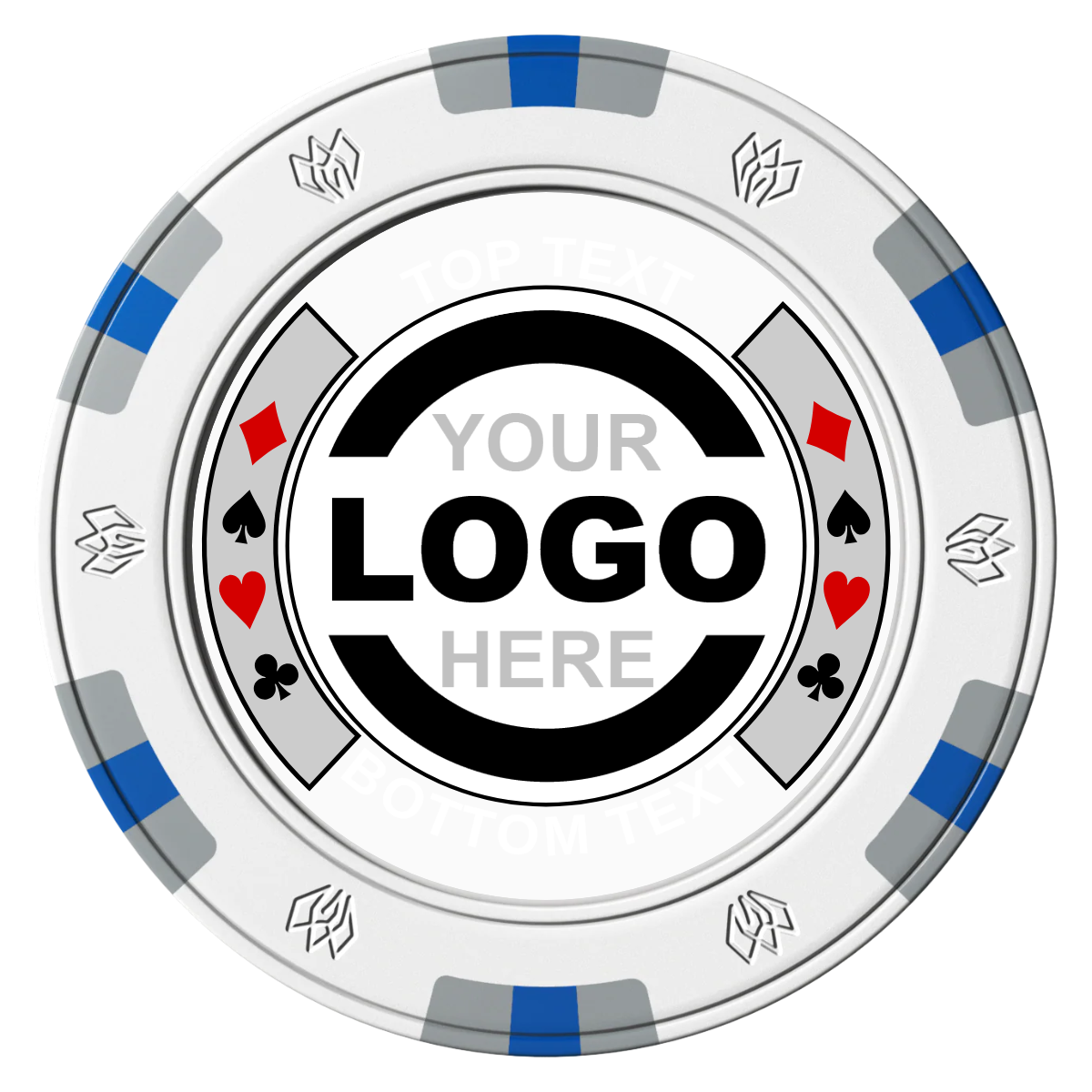 Two Tone Suits Clay Poker Chips - White / 6 Spot Gem / 40mm - Front