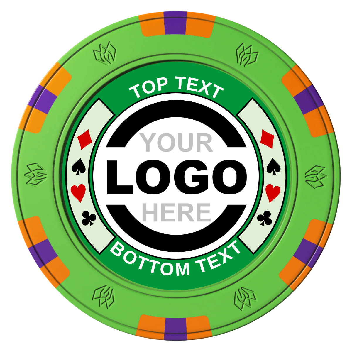 Two Tone Suits Clay Poker Chips - Green / 6 Spot Gem / 40mm - Front