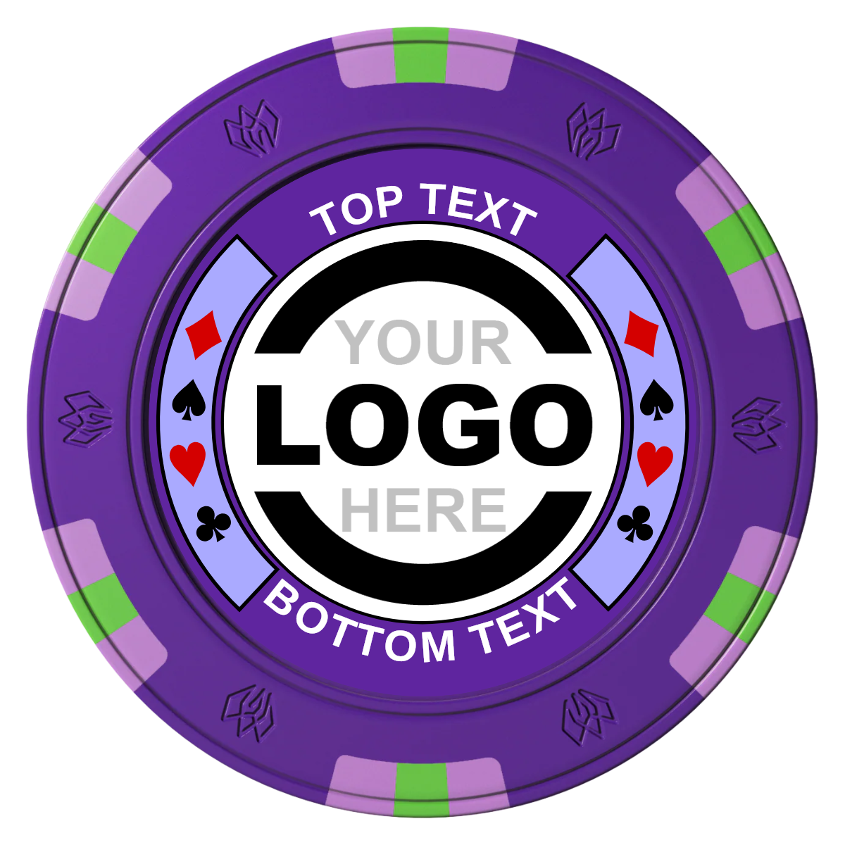 Two Tone Suits Clay Poker Chips - Purple / 6 Spot Gem / 43mm - Front