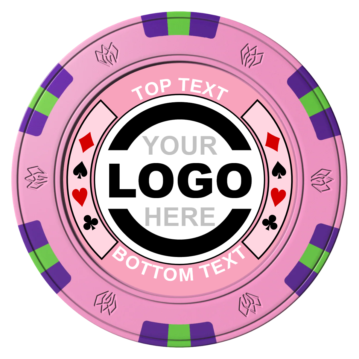 Two Tone Suits Clay Poker Chips - Pink / 6 Spot Gem / 43mm - Front