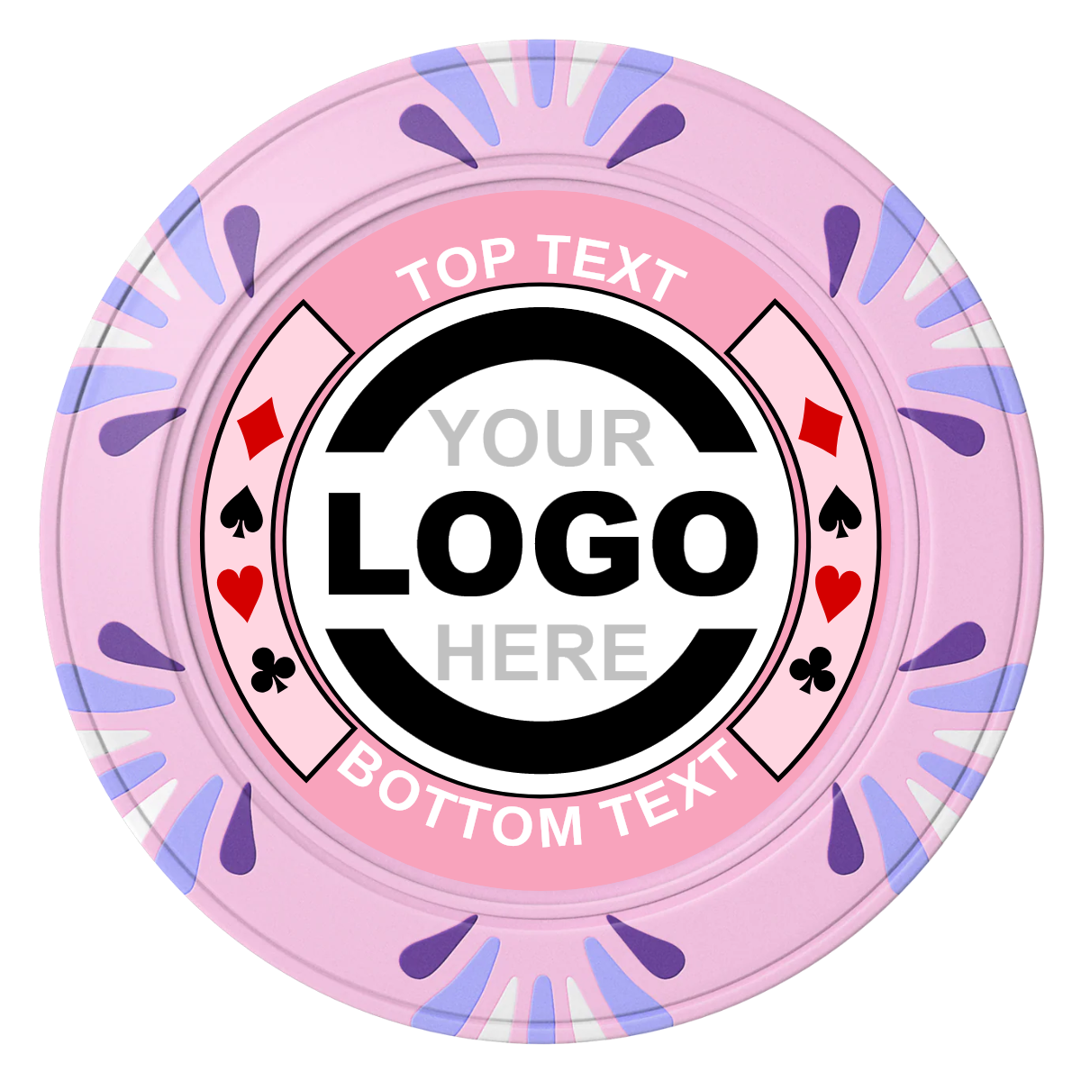 Two Tone Suits Clay Poker Chips - Pink / Macau / 40mm - Front