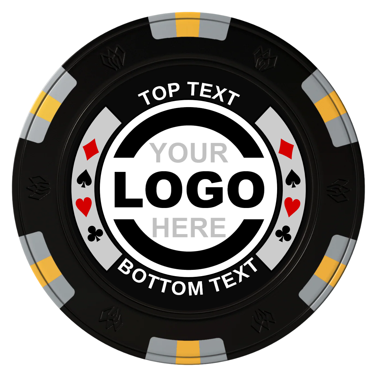 Two Tone Suits Clay Poker Chips - Black / 6 Spot Gem / 40mm - Front