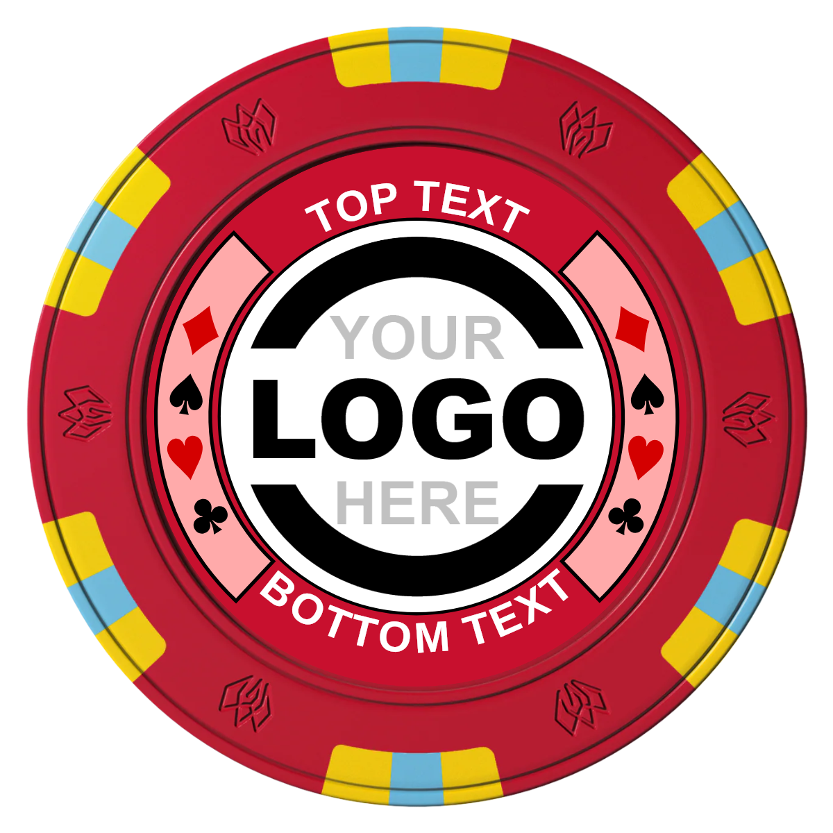 Two Tone Suits Clay Poker Chips - Red / 6 Spot Gem / 40mm - Front