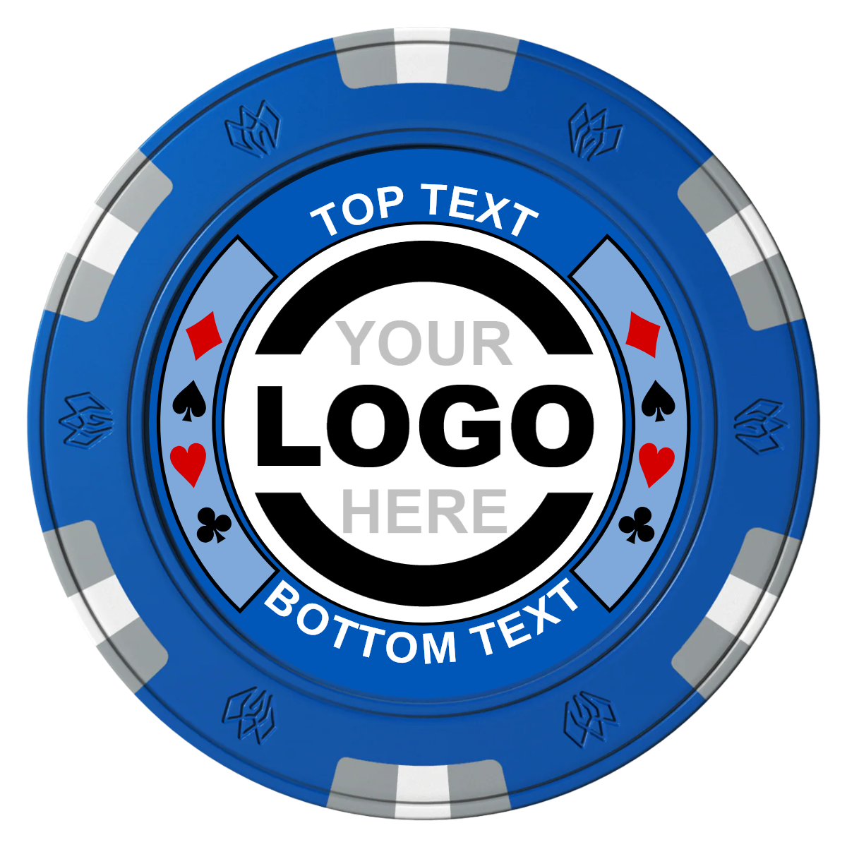 Two Tone Suits Clay Poker Chips - Blue / 6 Spot Gem / 43mm - Front