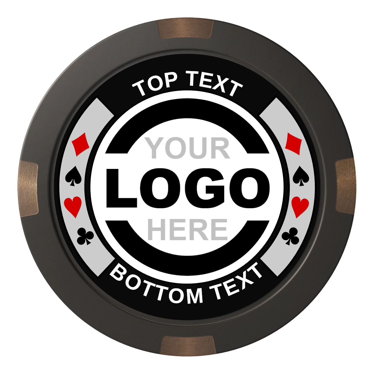 Two Tone Suits Composite & Metal Hybrid Poker Chips - Black / 4 Spot - Front