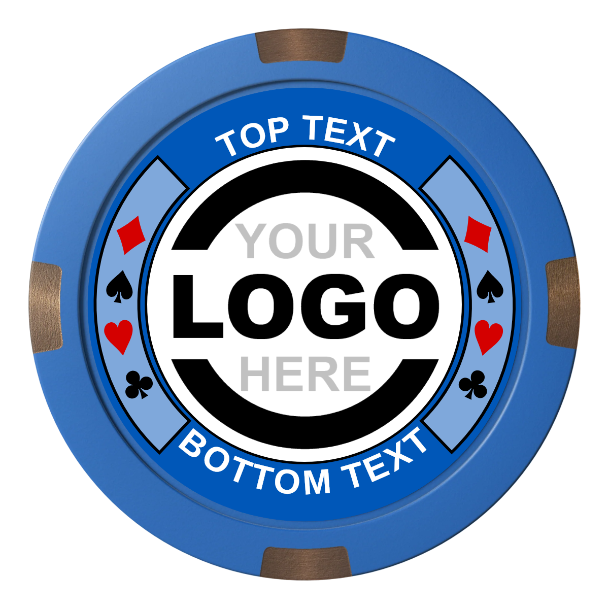 Two Tone Suits Composite & Metal Hybrid Poker Chips - Blue / 4 Spot - Front