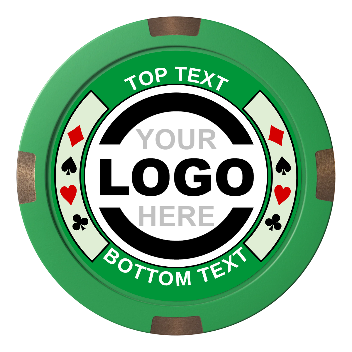 Two Tone Suits Composite & Metal Hybrid Poker Chips - Green / 4 Spot - Front