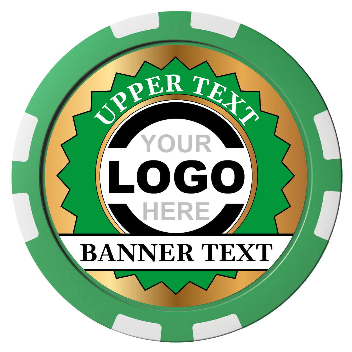 Stamp of Approval Composite Poker Chips - Green / 8 Stripe - Front