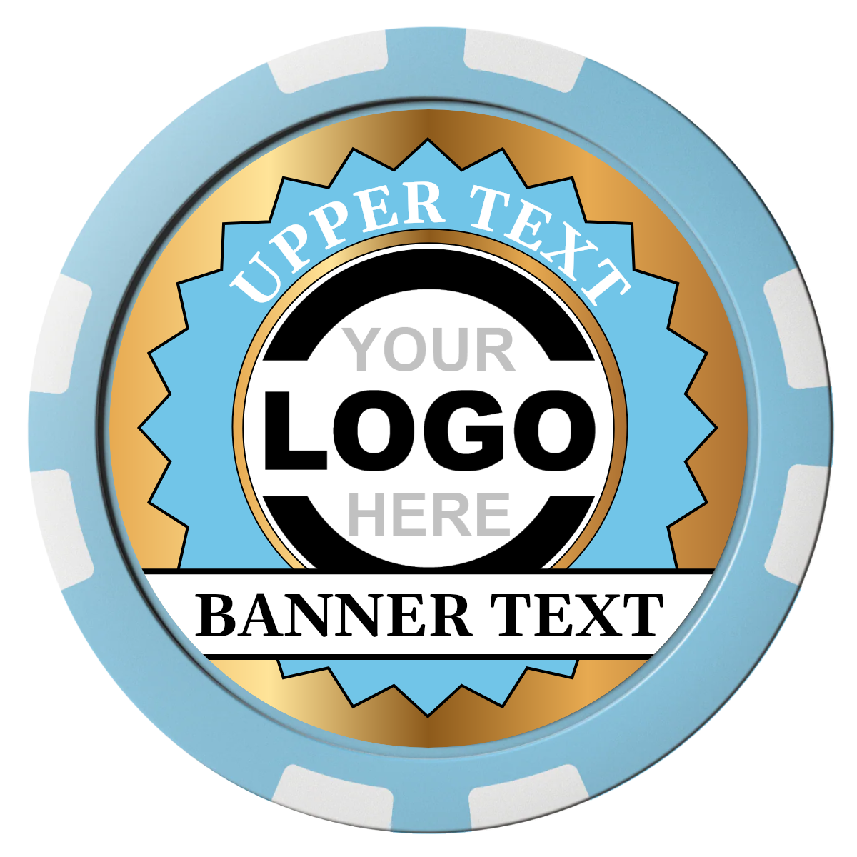 Stamp of Approval Composite Poker Chips - Light Blue / 8 Stripe - Front