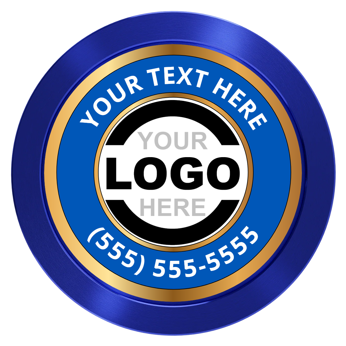 Simple Gold Ring Aluminum Poker Chips - Blue - Front