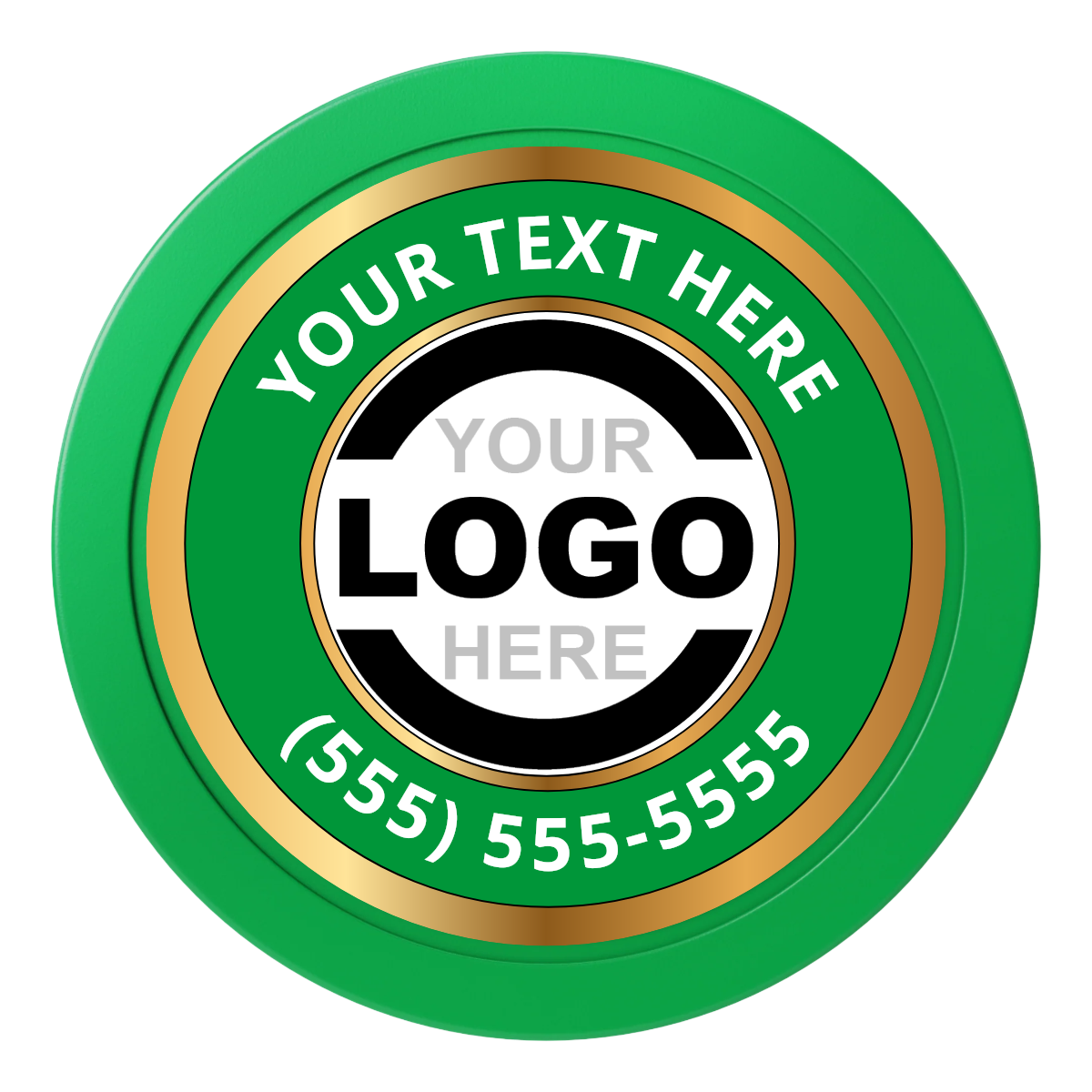 Simple Gold Ring Dealer Button - 50mm / 2 inch Size - Green - Front