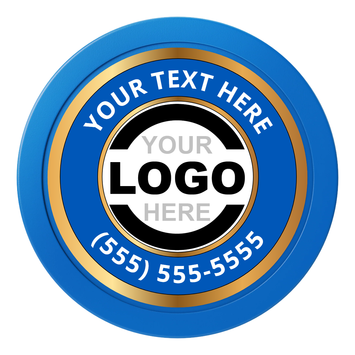 Simple Gold Ring Dealer Button - 50mm / 2 inch Size - Blue - Front