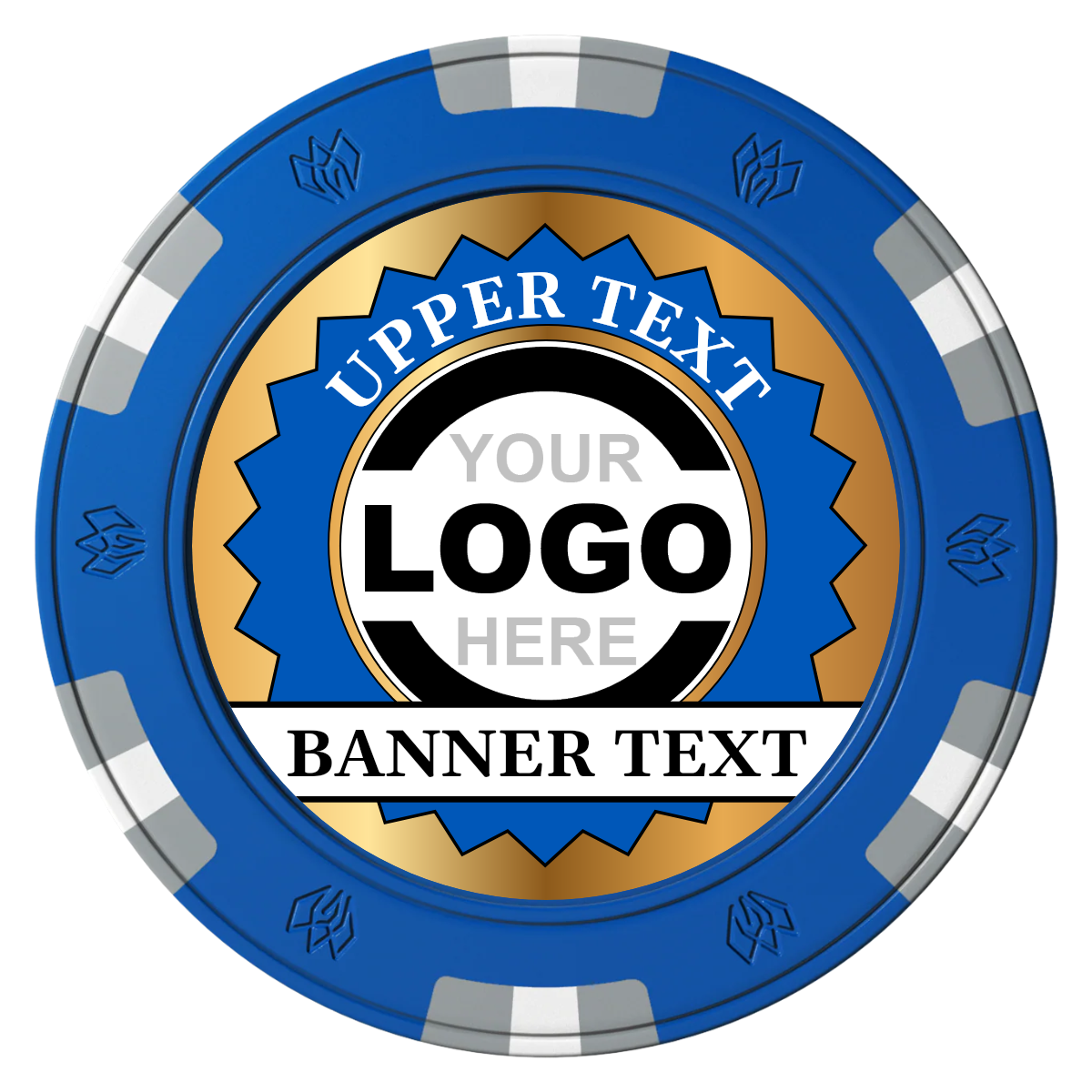 Stamp of Approval Clay Poker Chips - Blue / 6 Spot Gem / 40mm - Front