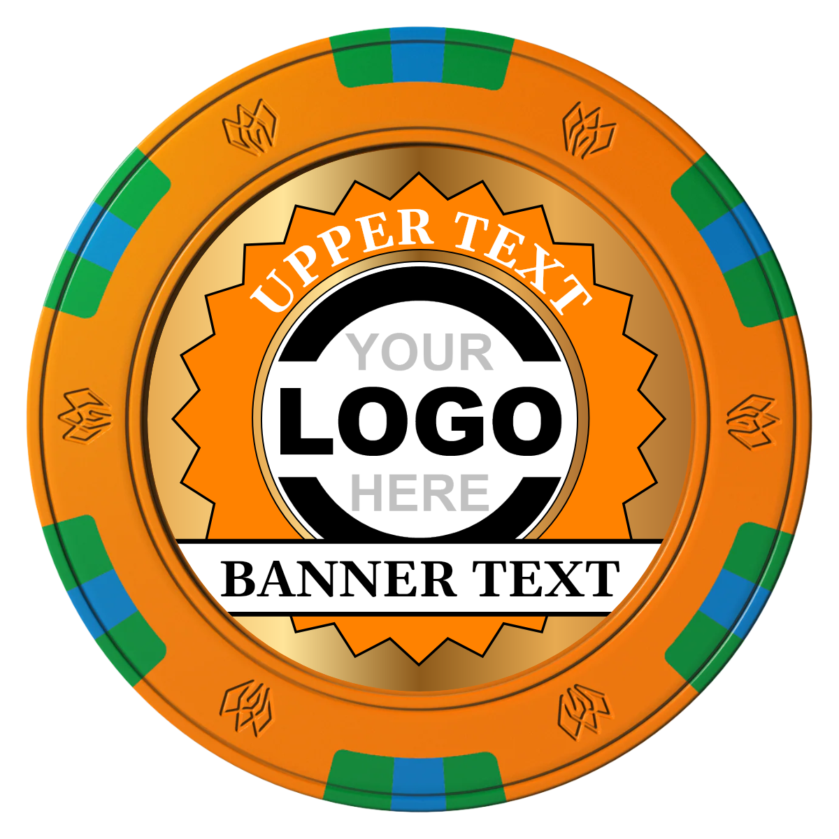 Stamp of Approval Clay Poker Chips - Orange / 6 Spot Gem / 40mm - Front