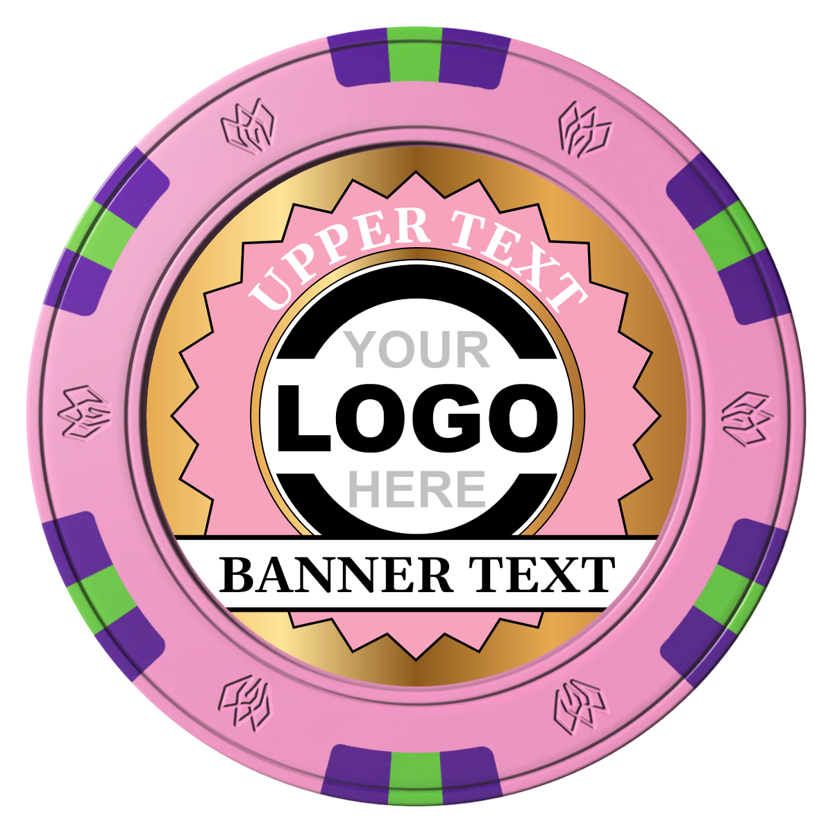 Stamp of Approval Clay Poker Chips - Pink / 6 Spot Gem / 40mm - Front