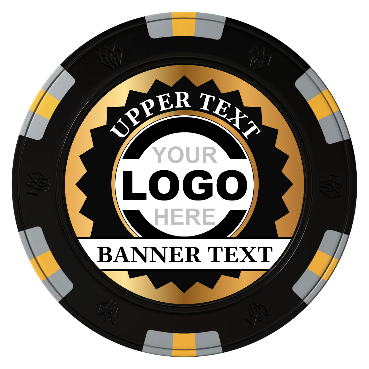 Stamp of Approval Clay Poker Chips - Black / 6 Spot Gem / 40mm - Front