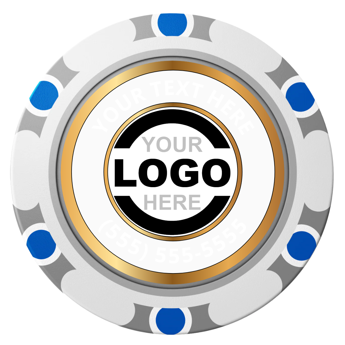 Simple Gold Ring Clay Poker Chips - White / Monte Carlo / 40mm - Front