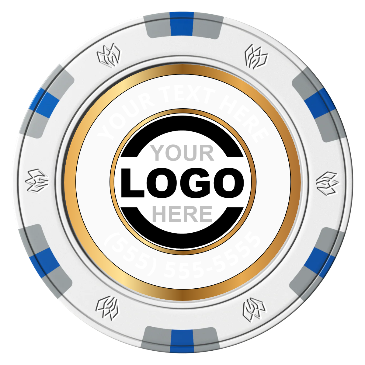 Simple Gold Ring Clay Poker Chips - White / 6 Spot Gem / 40mm - Front