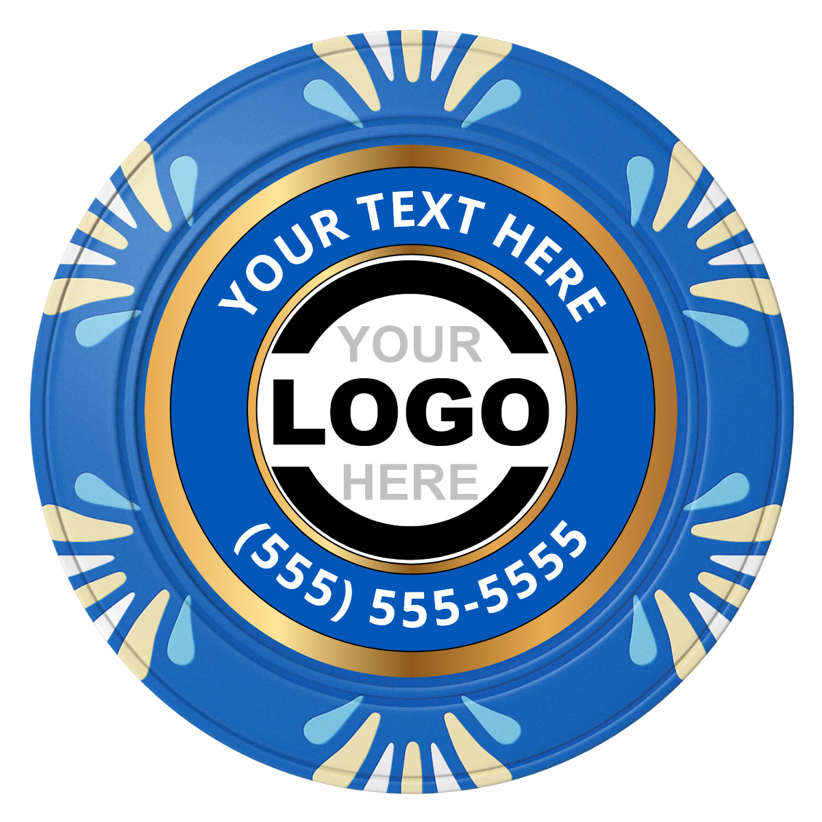 Simple Gold Ring Clay Poker Chips - Blue / Macau / 40mm - Front